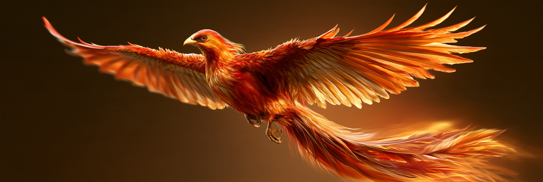 Ave fénix majestuosa en vuelo con alas de fuego