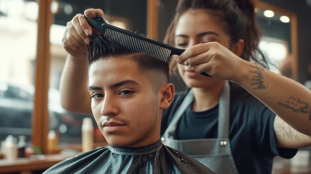 Alumna del CCAI trabajando en el salón de belleza